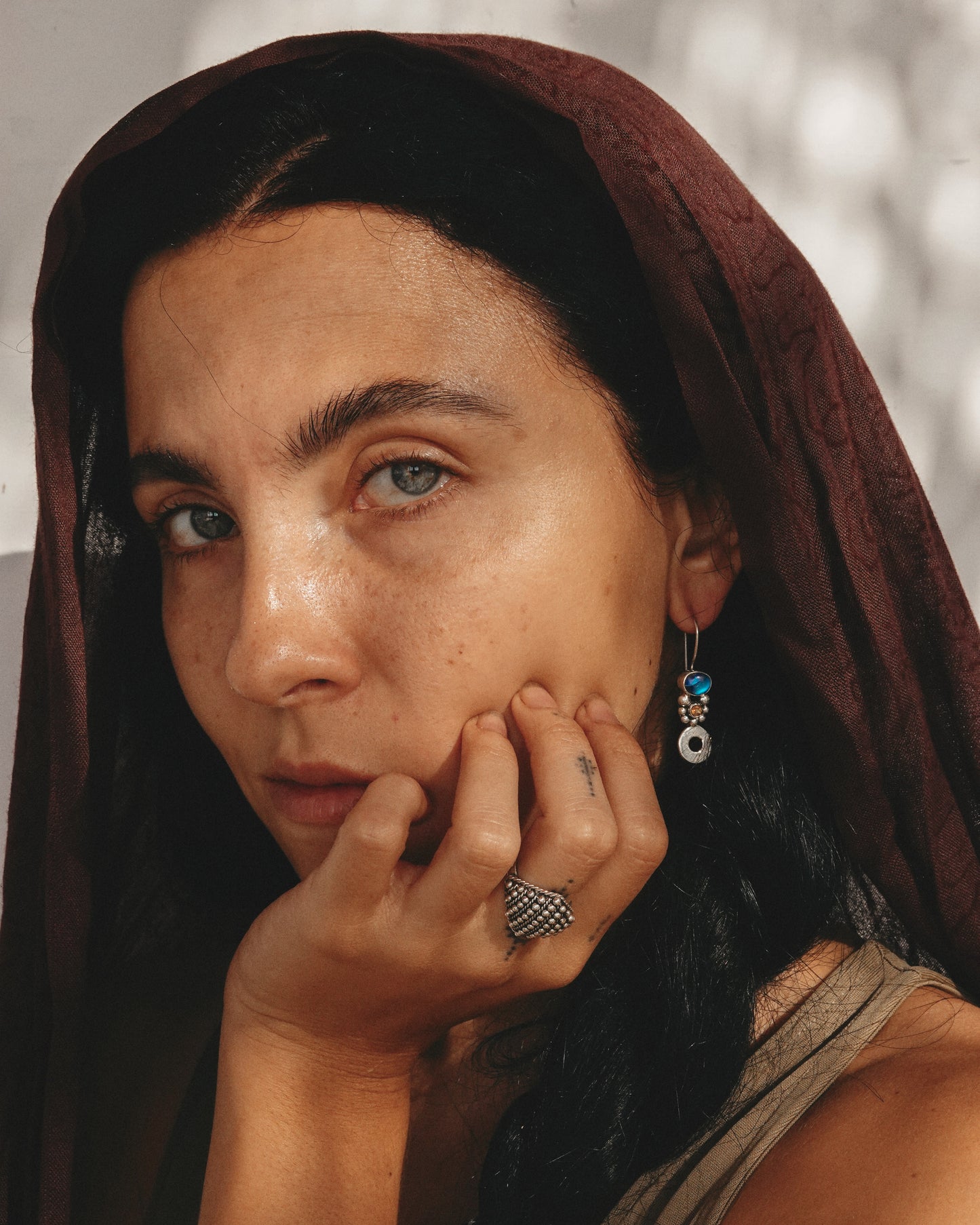 N142- Rainbow Moonstone & Citrine  Silver earrings