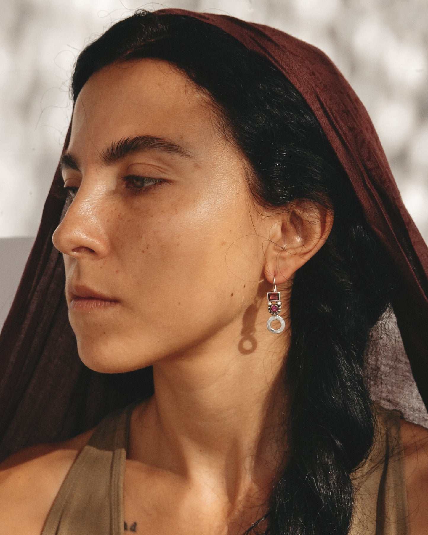 N138- Garnet & Turmaline Silver Earrings