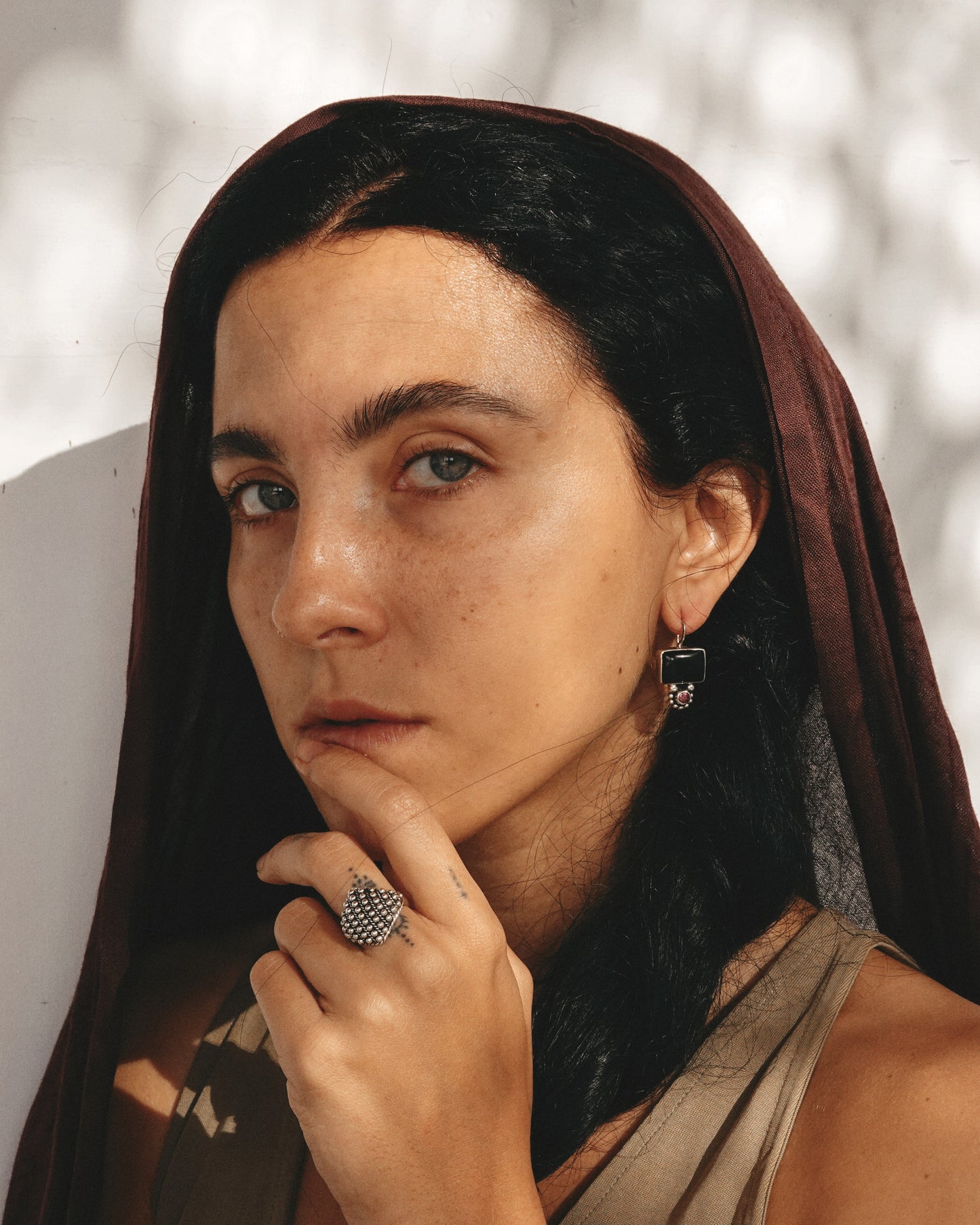 N140- Black Onyx & Turmaline Silver Earrings