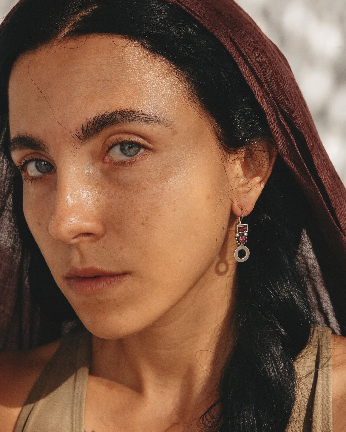 N138- Garnet & Turmaline Silver Earrings