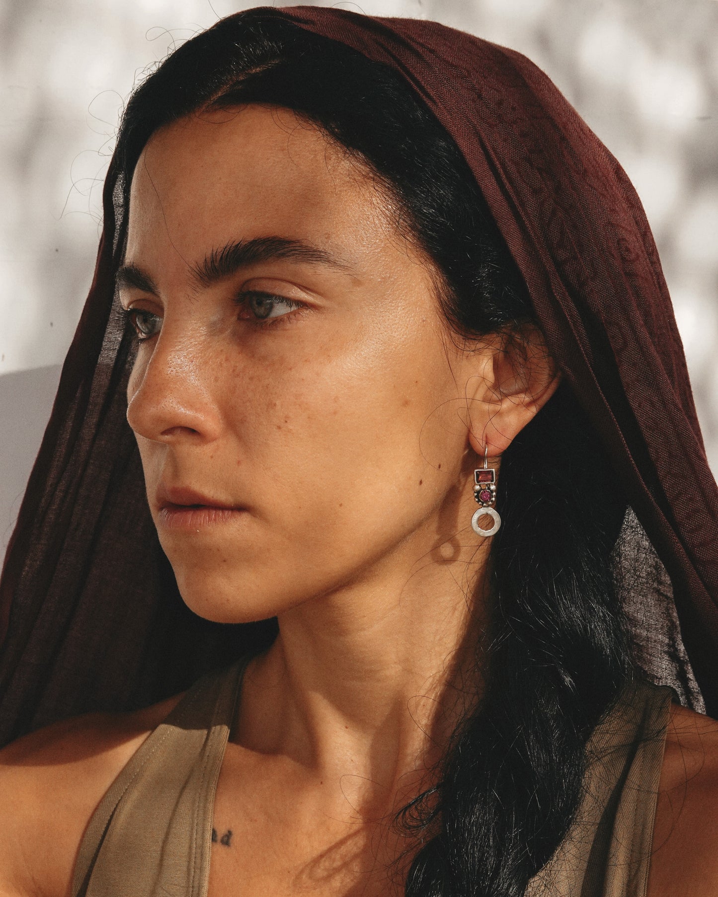 N138- Garnet & Turmaline Silver Earrings