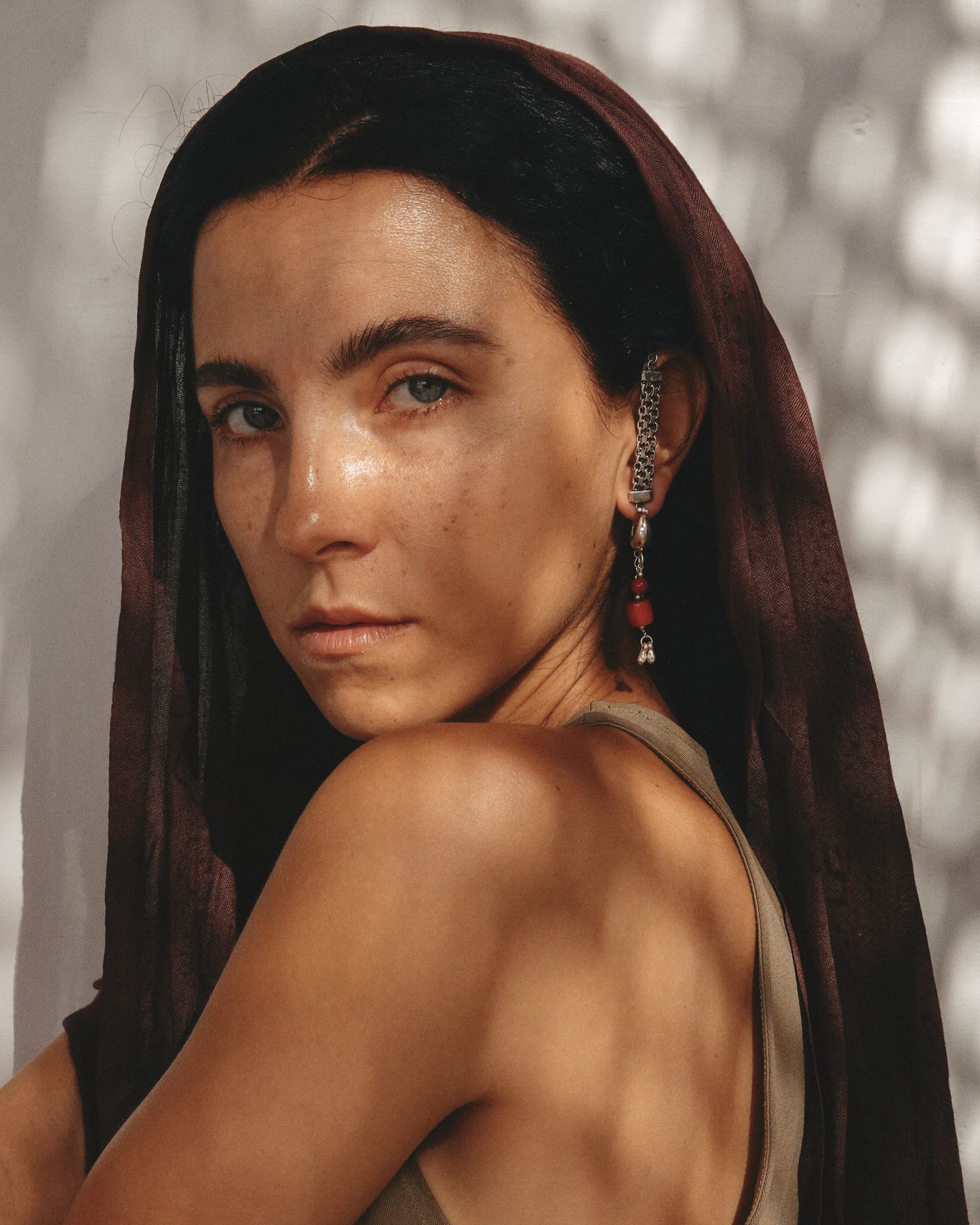 N135- Jela Climb Up With Natural Coral Silver Earrings