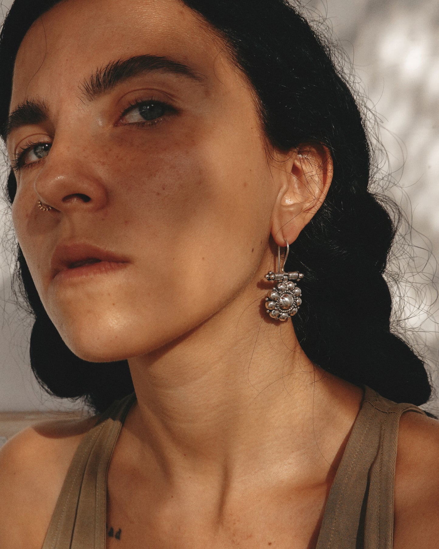 N134- Gulabo Phool Special Silver Earrings