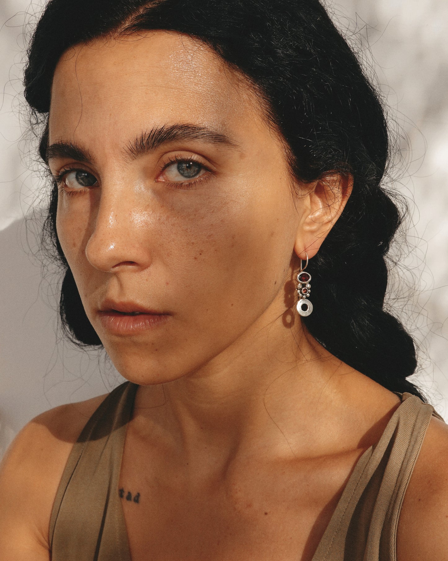 N145- Pink Turmaline & Garnet  Silver earrings