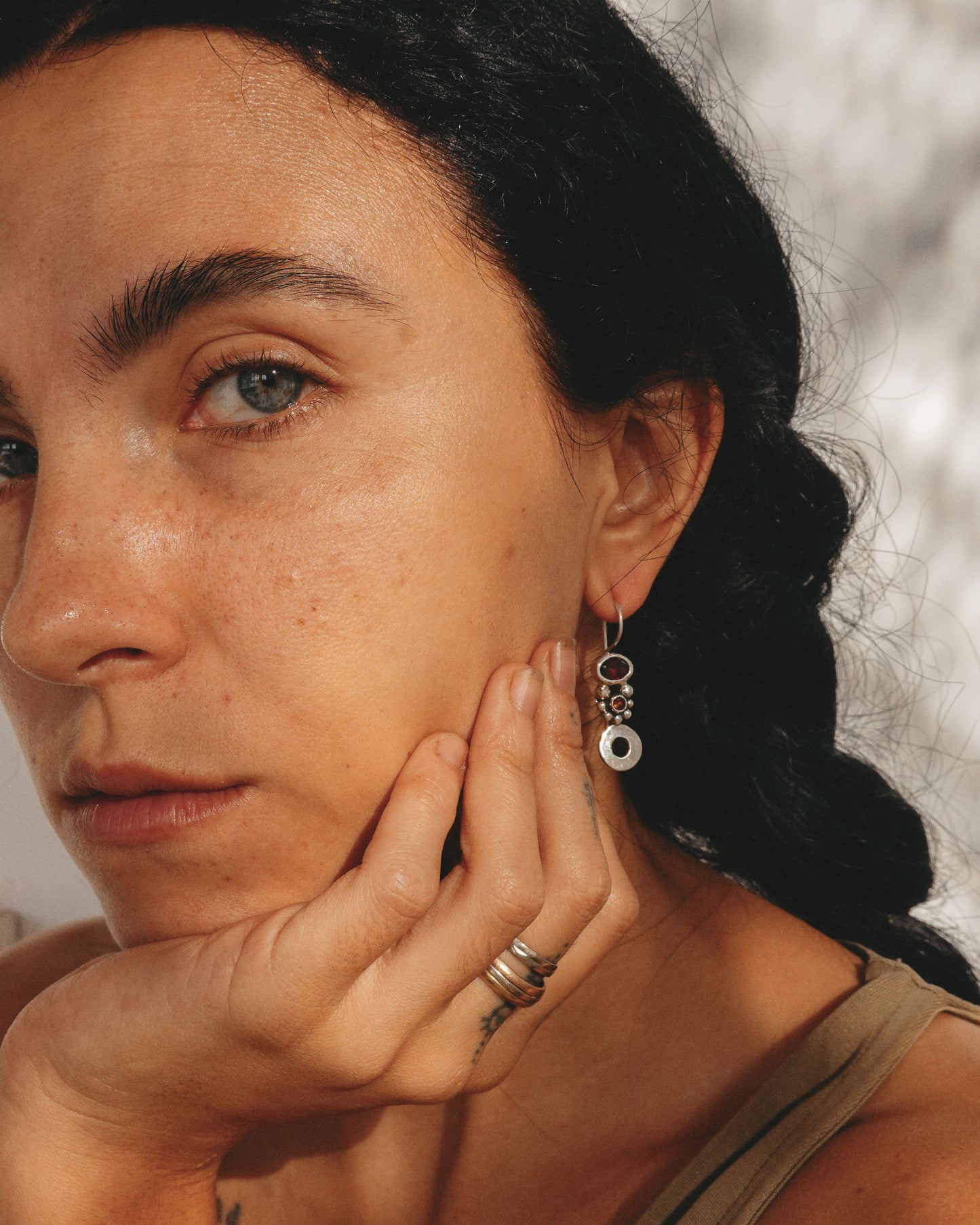 N145- Pink Turmaline & Garnet  Silver earrings