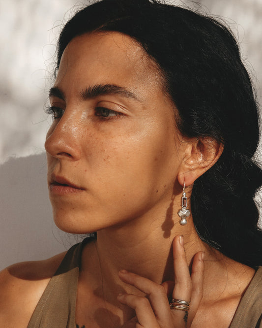 N143- Pink Turmaline Empty Dye-cutting  Silver earrings