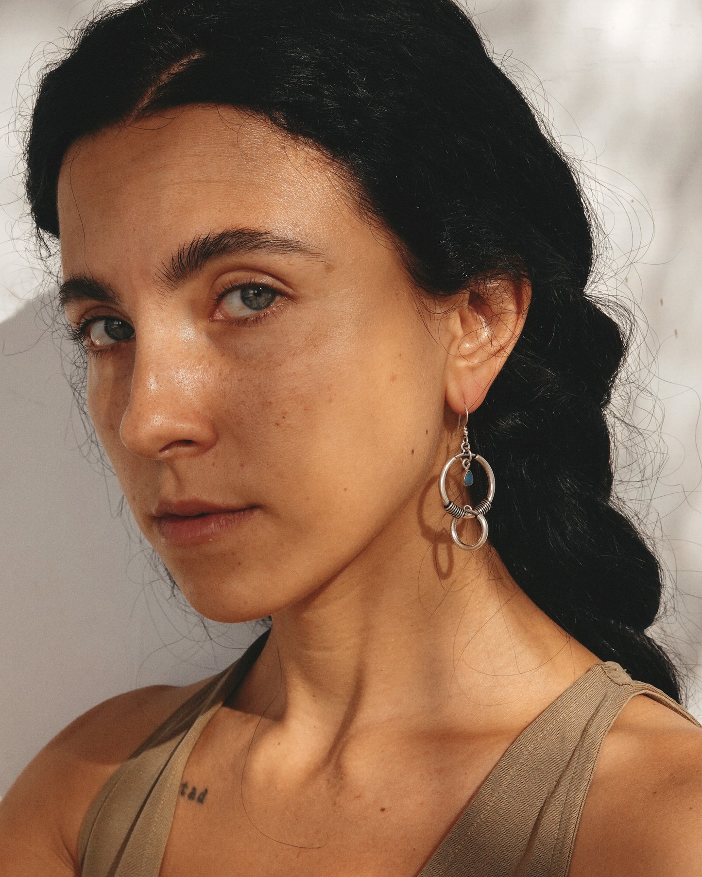 N147- Blue & White Australian Opal  Silver earrings