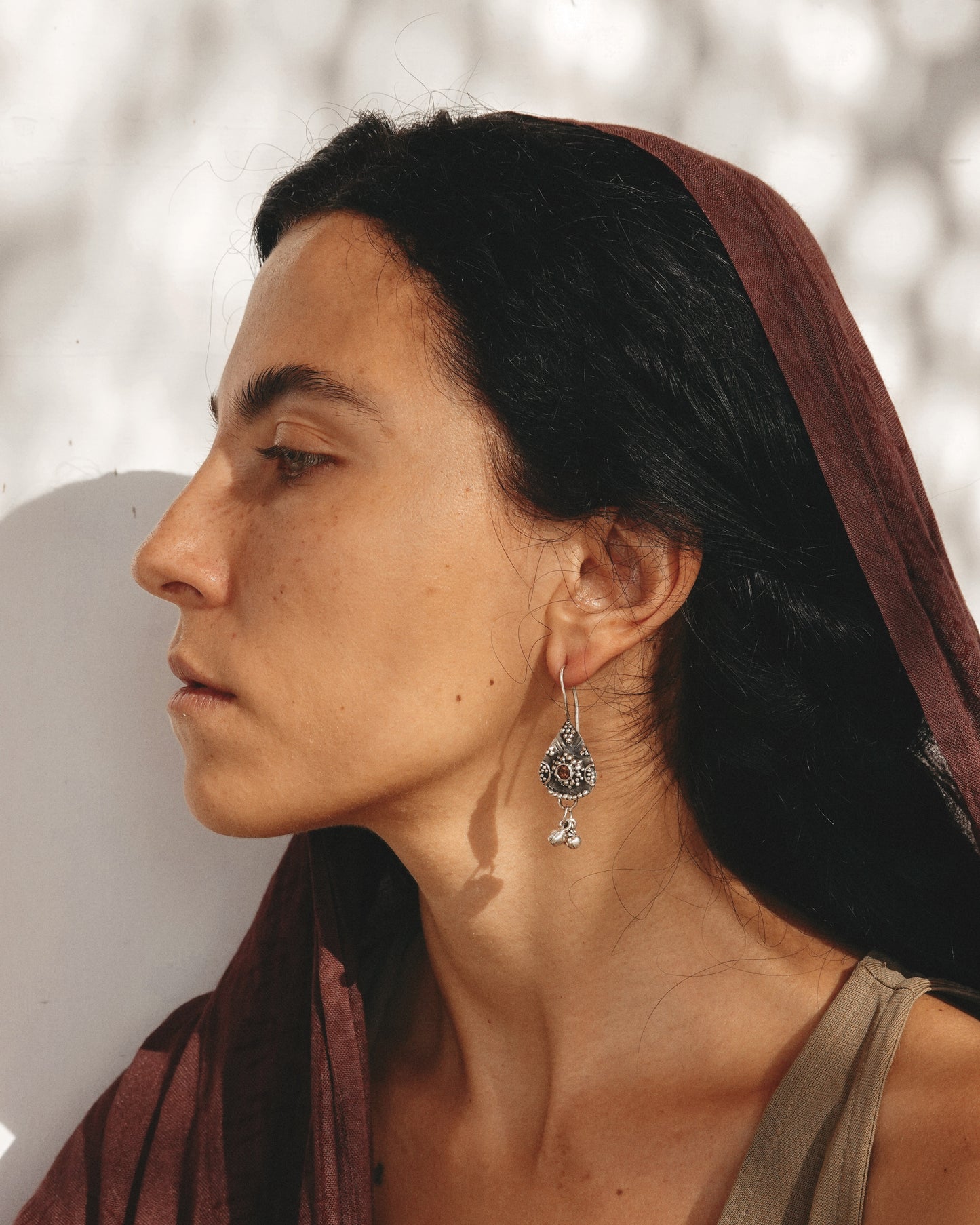 N144- Pink Turmaline Granulation Silver earrings