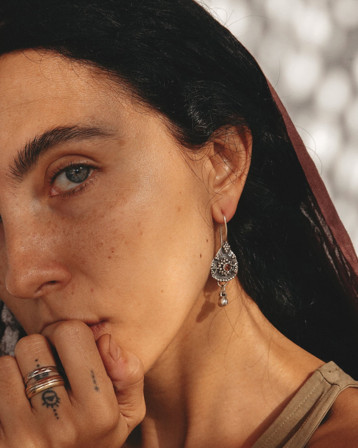 N144- Pink Turmaline Granulation Silver earrings