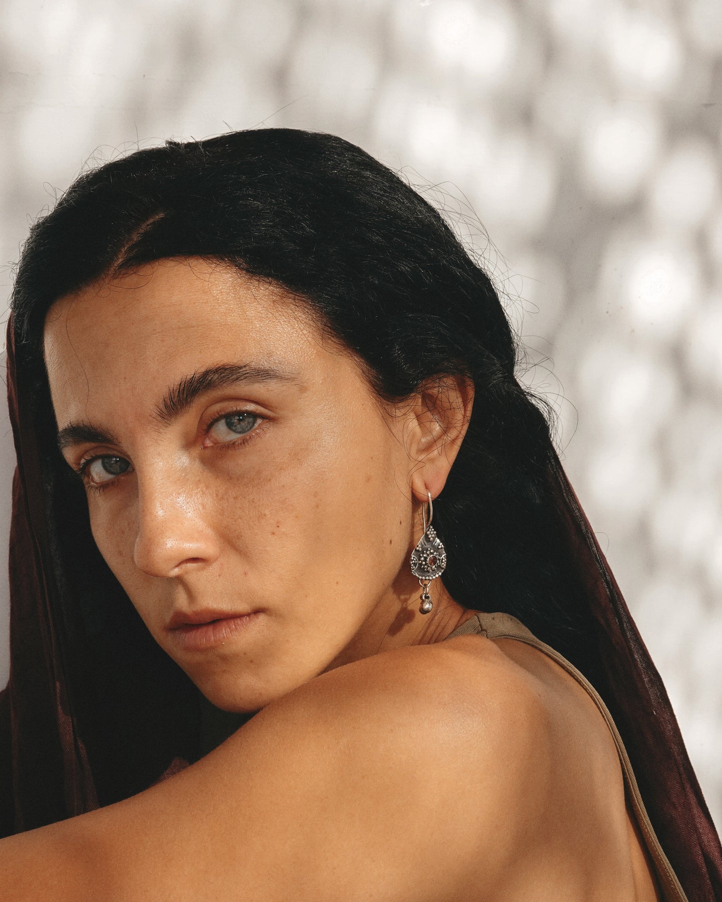 N144- Pink Turmaline Granulation Silver earrings