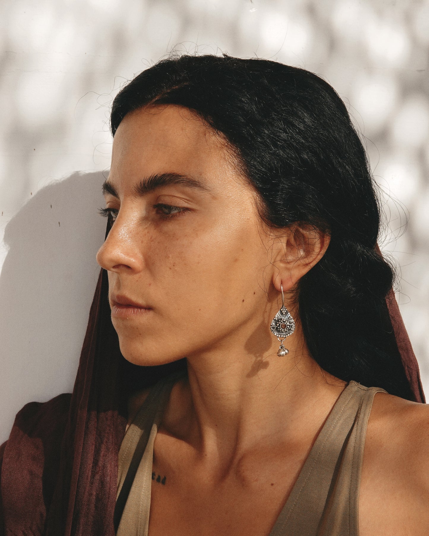 N144- Pink Turmaline Granulation Silver earrings