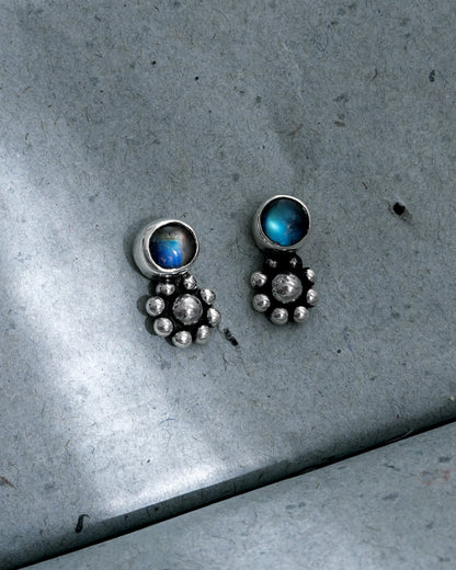 N149- PHOOL SET Blue Rainbow Moonstone Earrings, Necklace & Ring