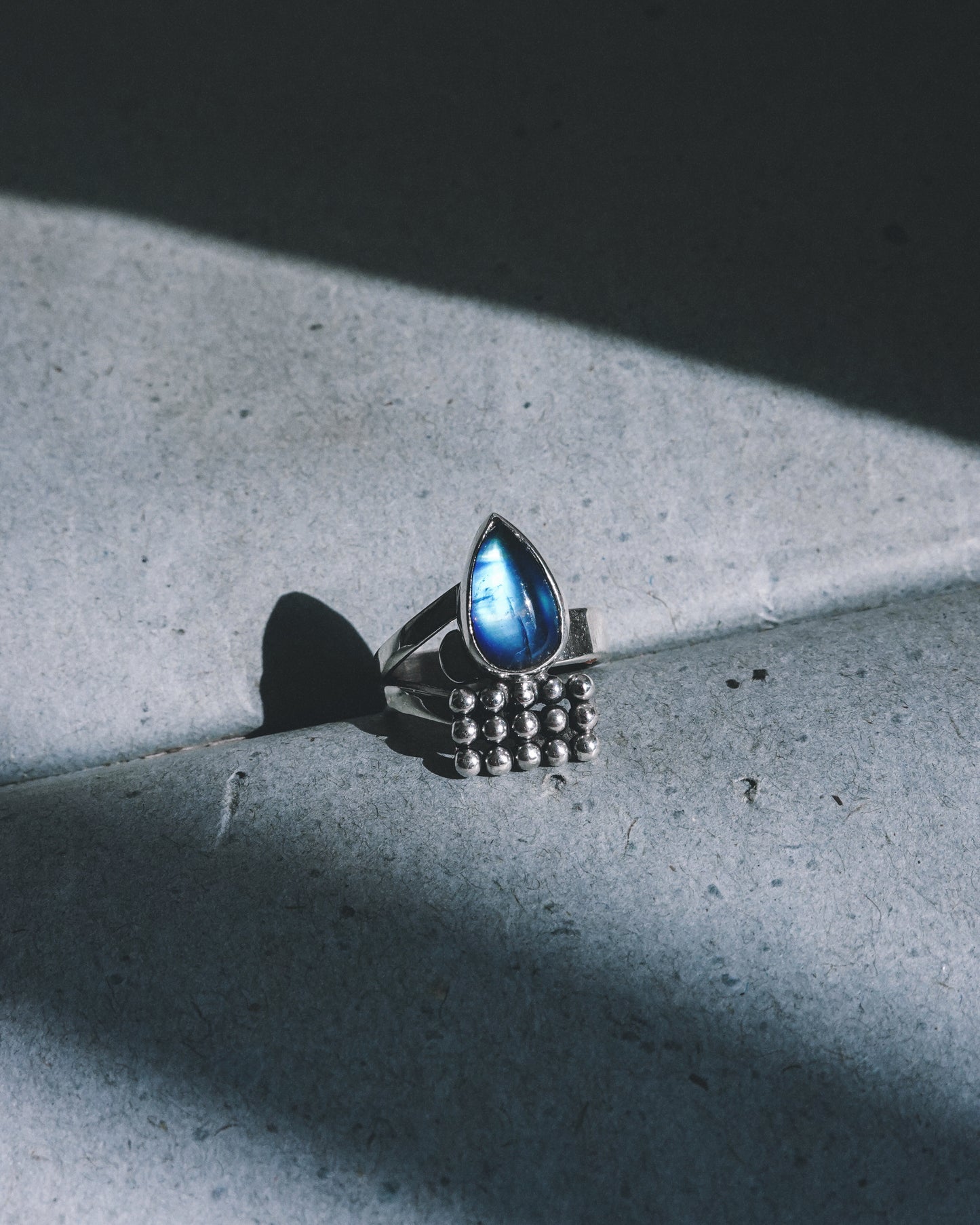 N148- JADDOO SET Blue Rainbow Moonstone Earrings & Rings