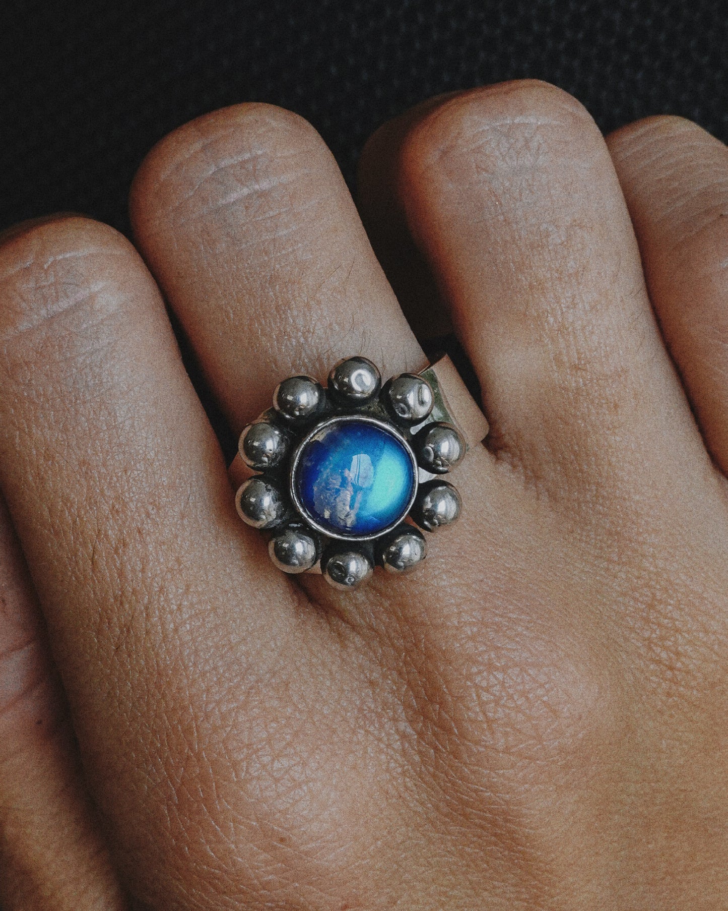 N117 - Phool Rainbow moonstone  Adjustable Silver Ring