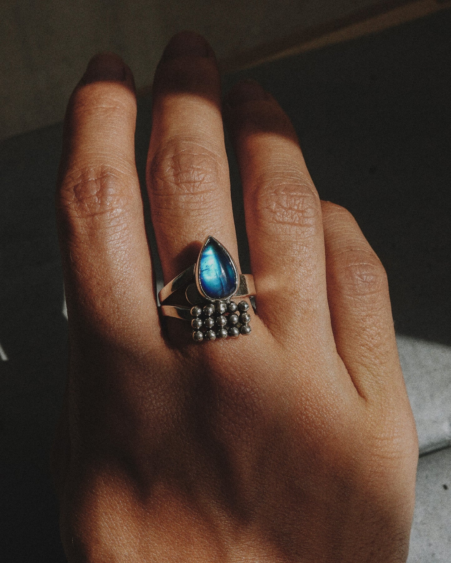 N148- JADDOO SET Blue Rainbow Moonstone Earrings & Rings