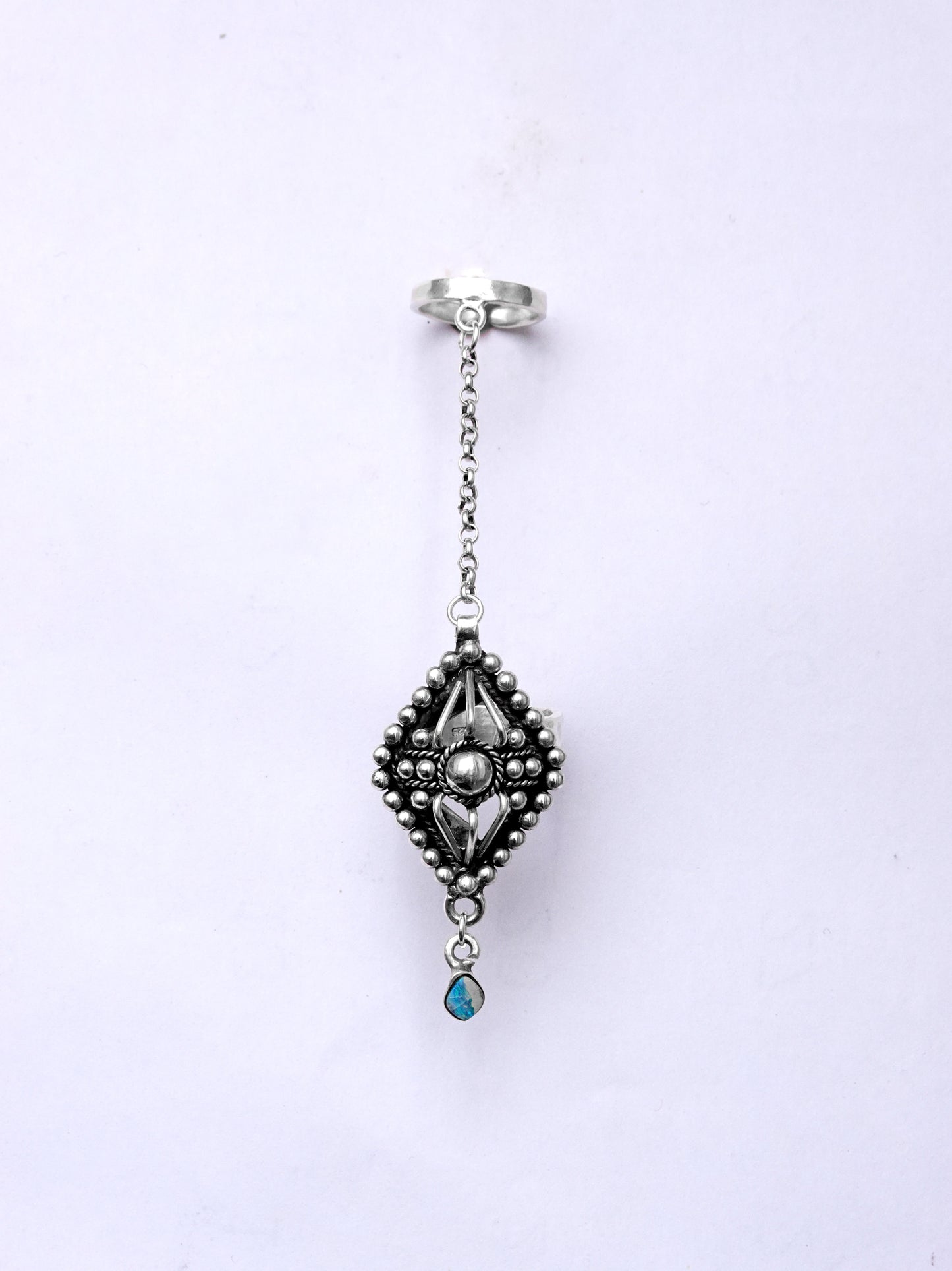 N122 - Australian Opal  Chain Adjustable Silver Ring