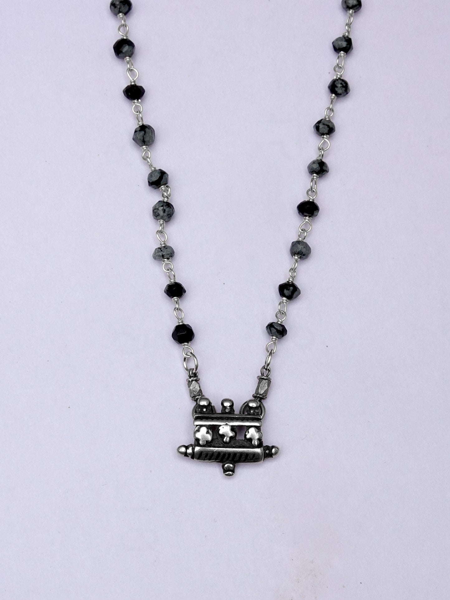 N132 Antique Miniature Taweez & Mangalsutra Beaded  Silver Necklace