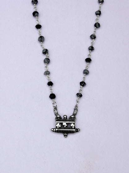 N132 Antique Miniature Taweez & Mangalsutra Beaded  Silver Necklace