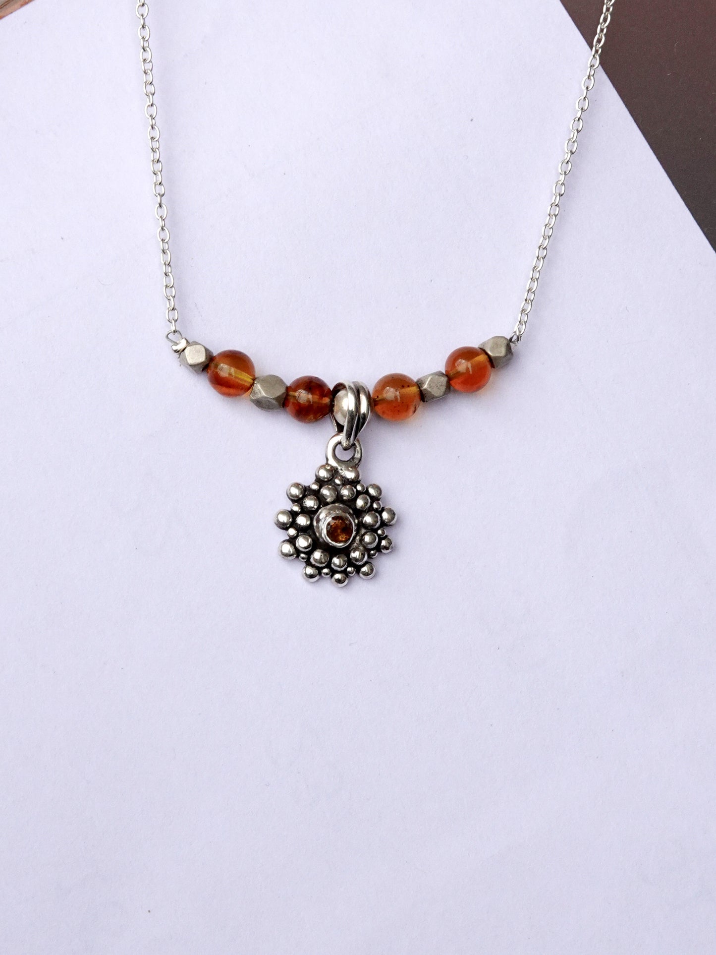 N125 - Amber, Citrine & Silver Chocker