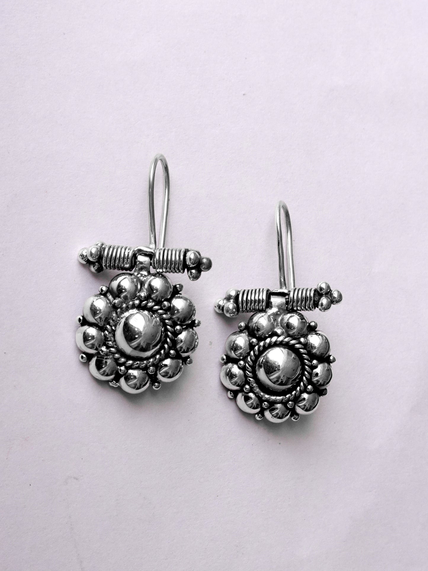 N134- Gulabo Phool Special Silver Earrings