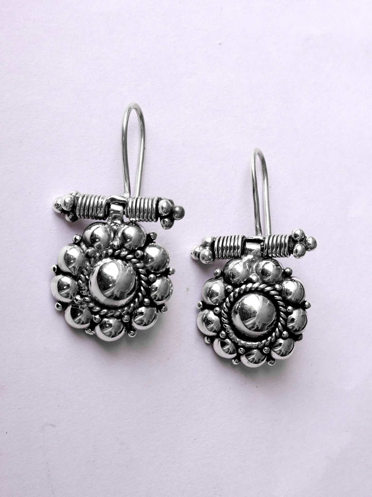 N134- Gulabo Phool Special Silver Earrings
