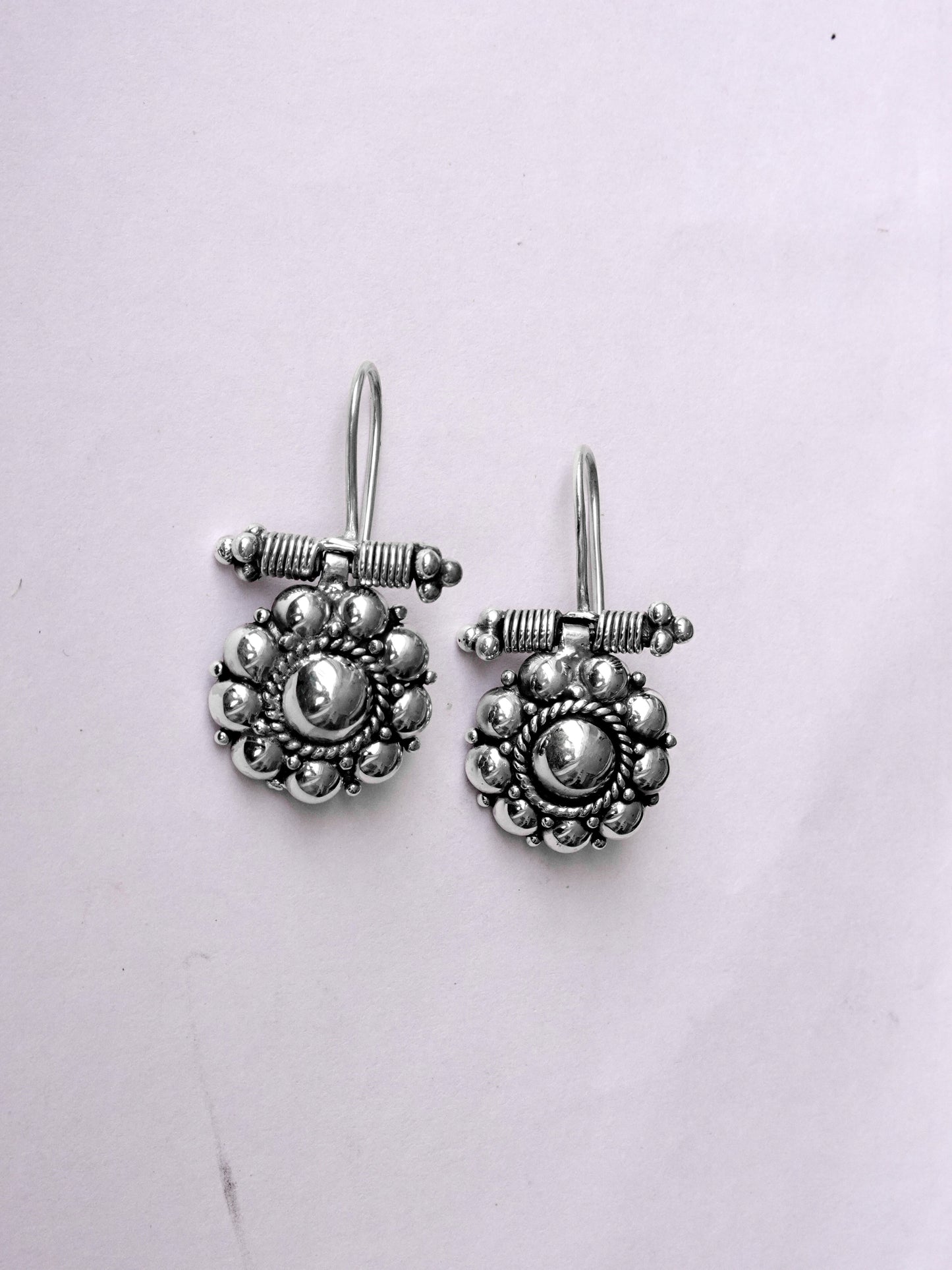 N134- Gulabo Phool Special Silver Earrings