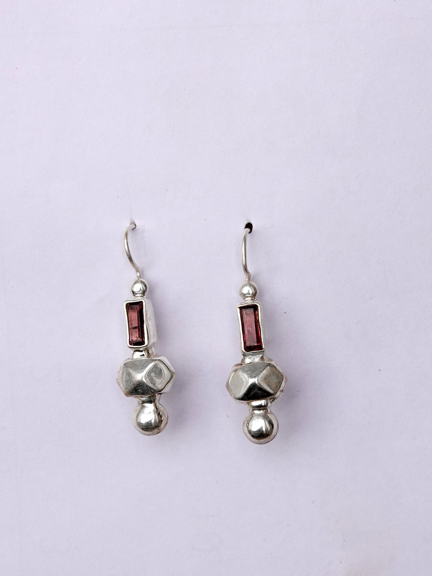 N143- Pink Turmaline Empty Dye-cutting  Silver earrings