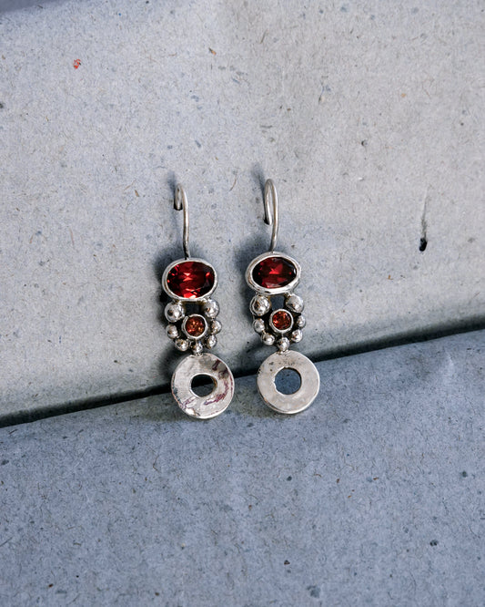 N145- Pink Turmaline & Garnet  Silver earrings