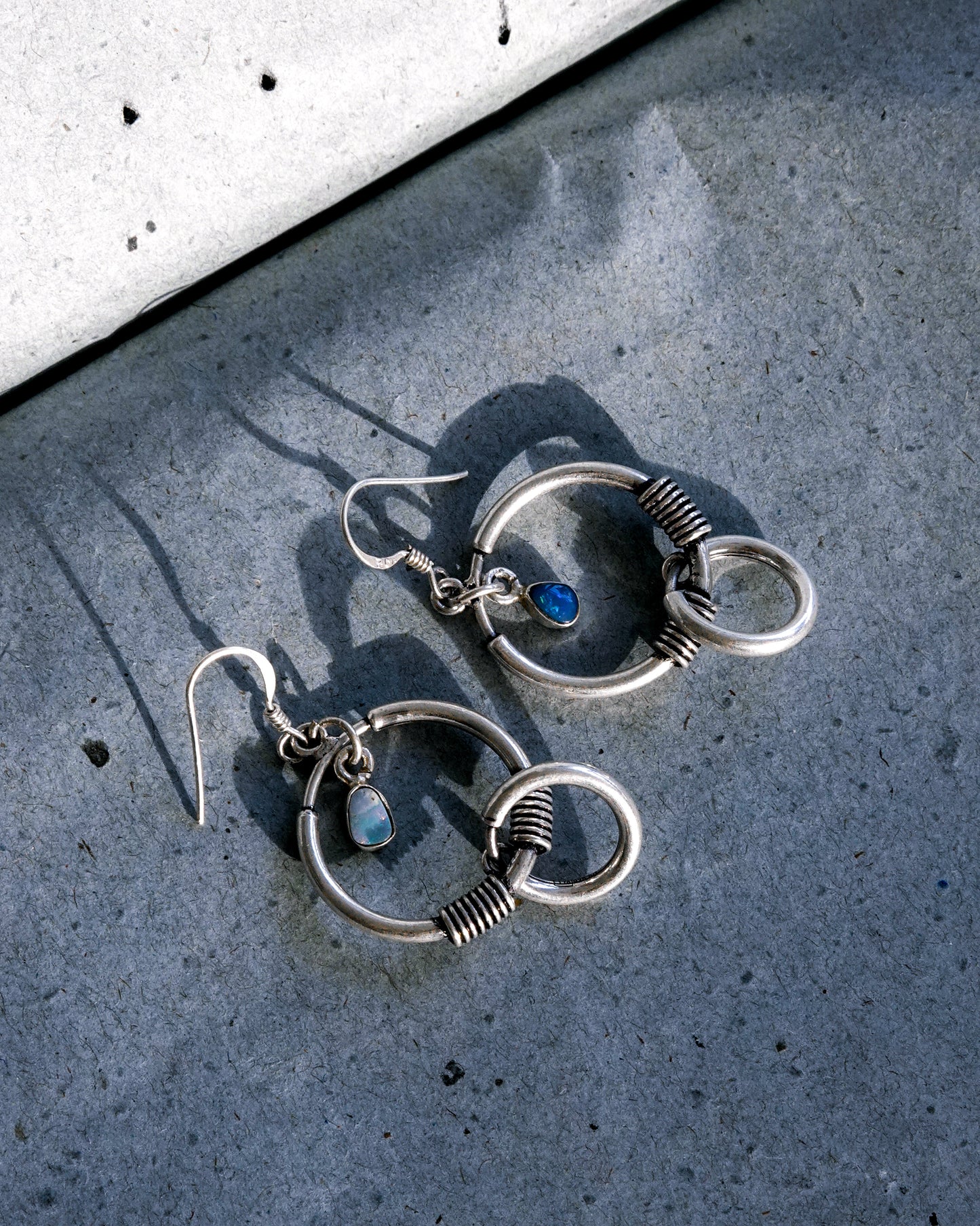 N147- Blue & White Australian Opal  Silver earrings