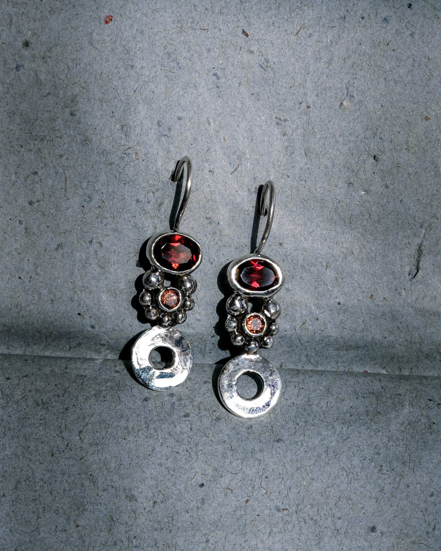 N145- Pink Turmaline & Garnet  Silver earrings