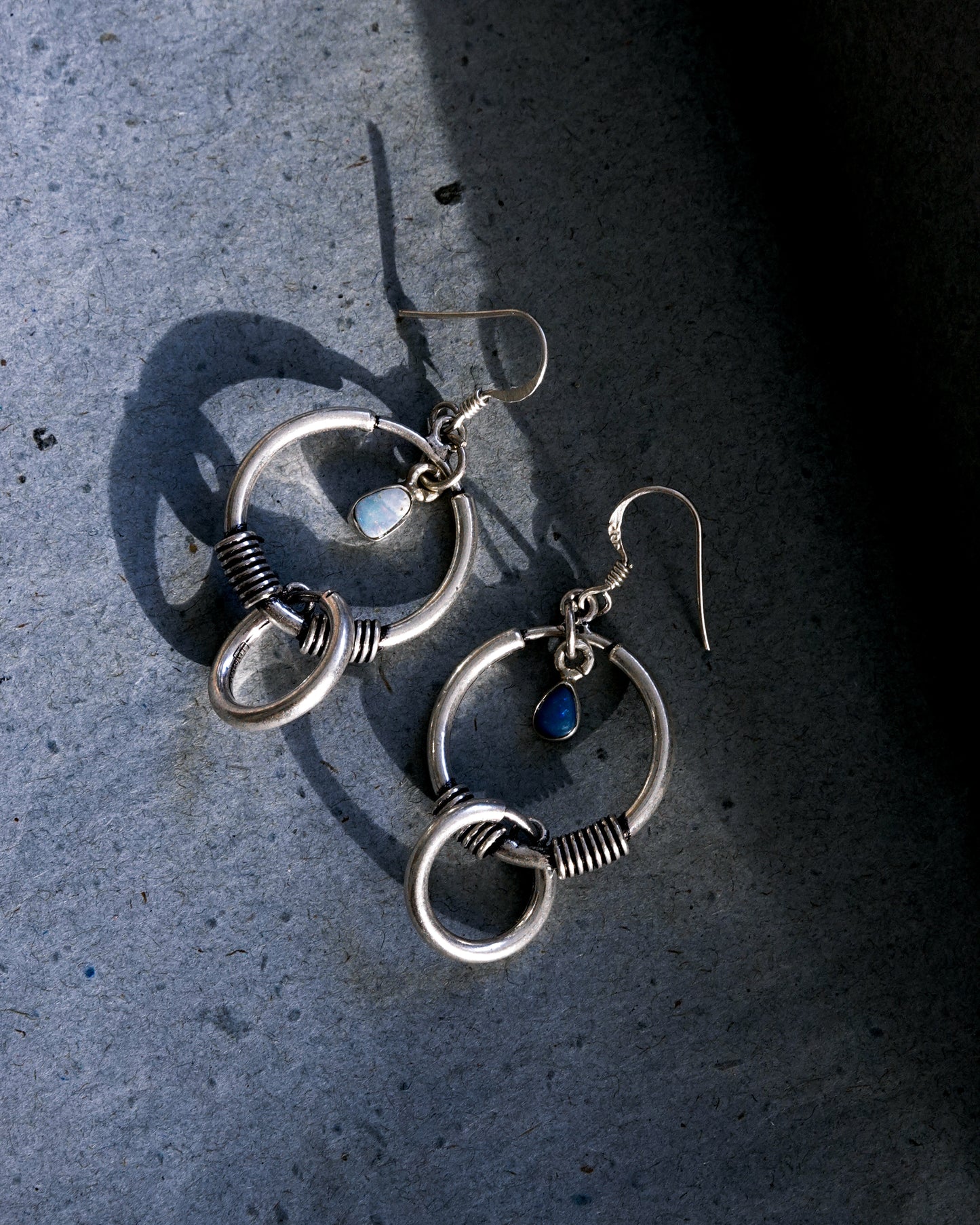 N147- Blue & White Australian Opal  Silver earrings