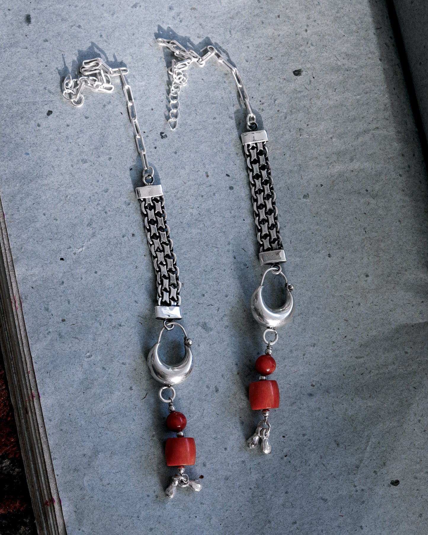 N135- Jela Climb Up With Natural Coral Silver Earrings