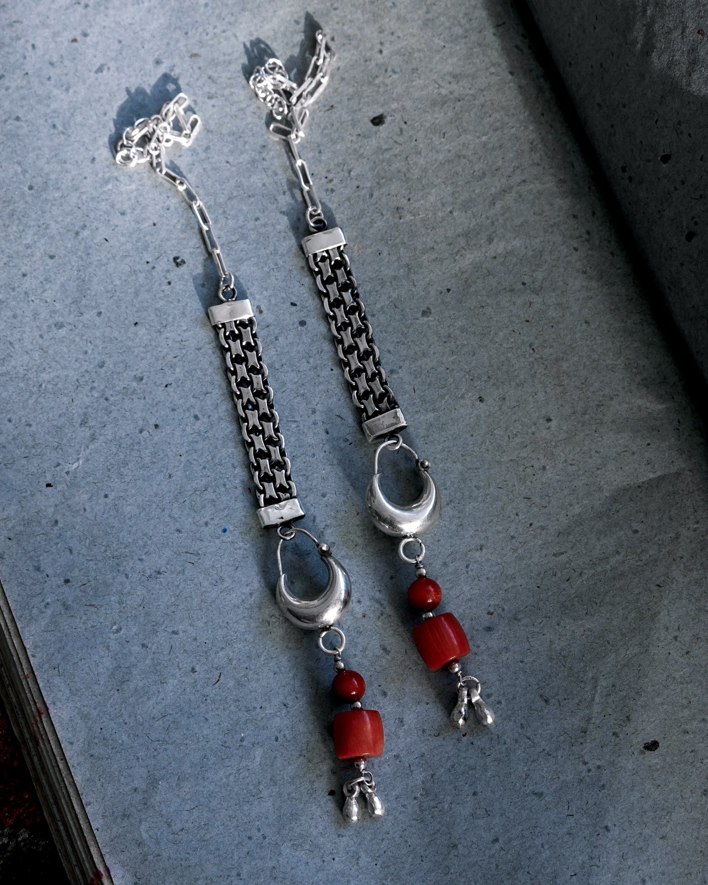 N135- Jela Climb Up With Natural Coral Silver Earrings