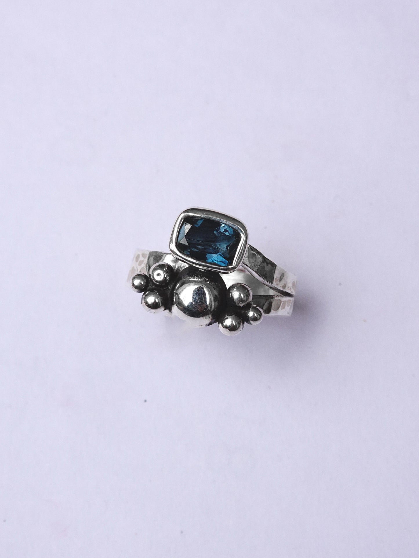 N114 - Night blue Topaz Adjustable Silver Ring
