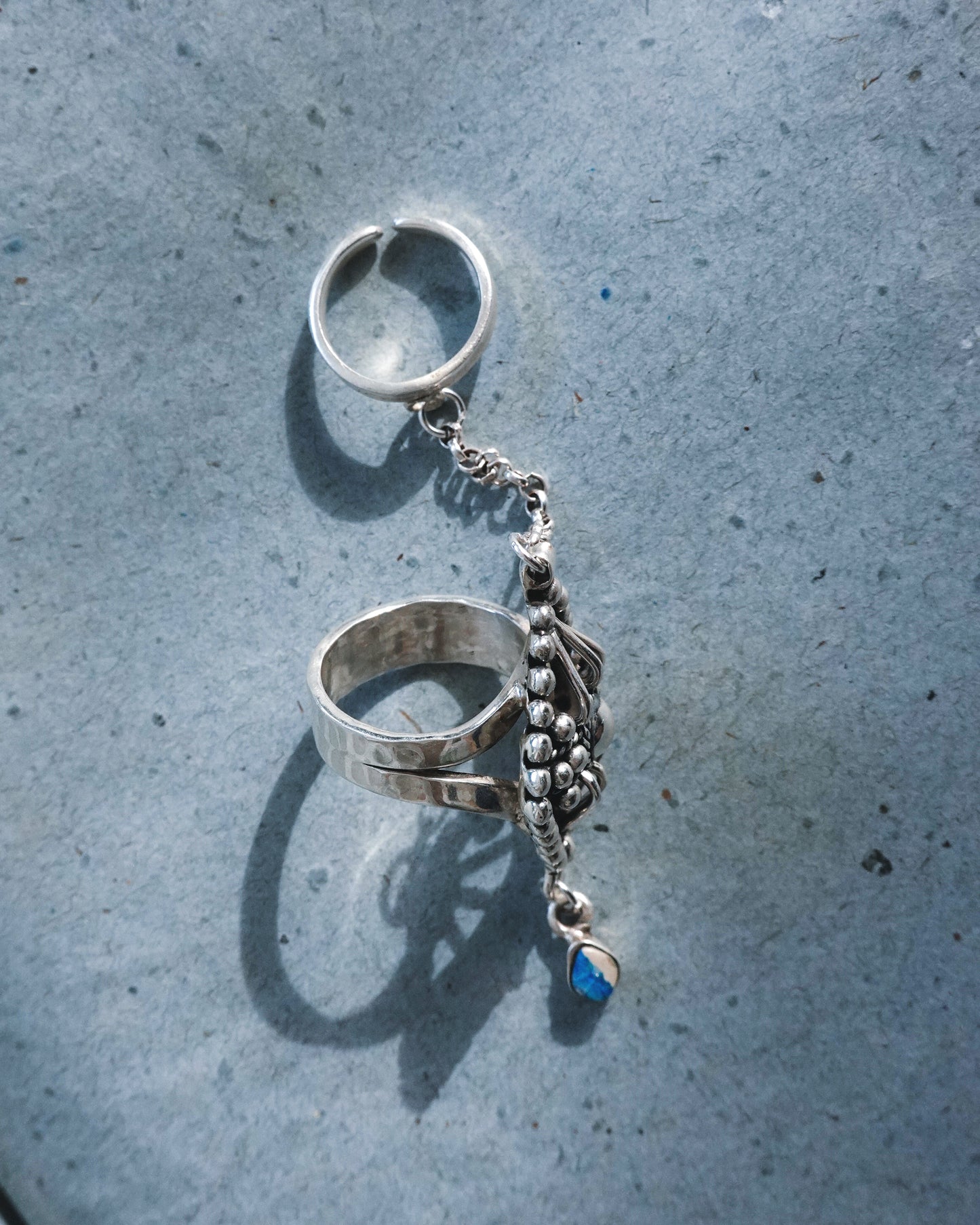 N122 - Australian Opal  Chain Adjustable Silver Ring