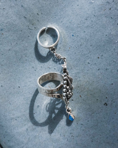 N122 - Australian Opal  Chain Adjustable Silver Ring