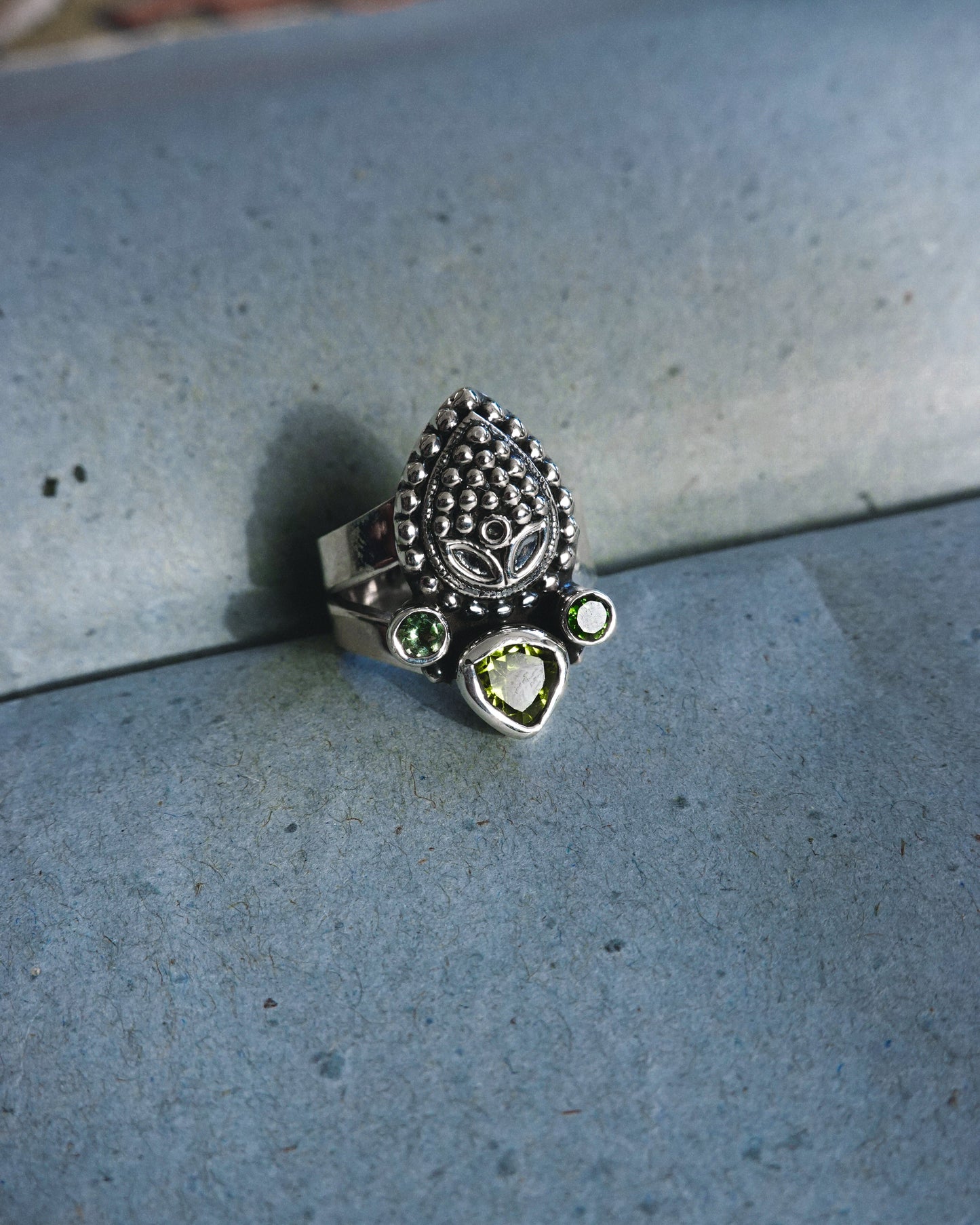 N108 - Natural Peridot  Adjustable Silver Ring