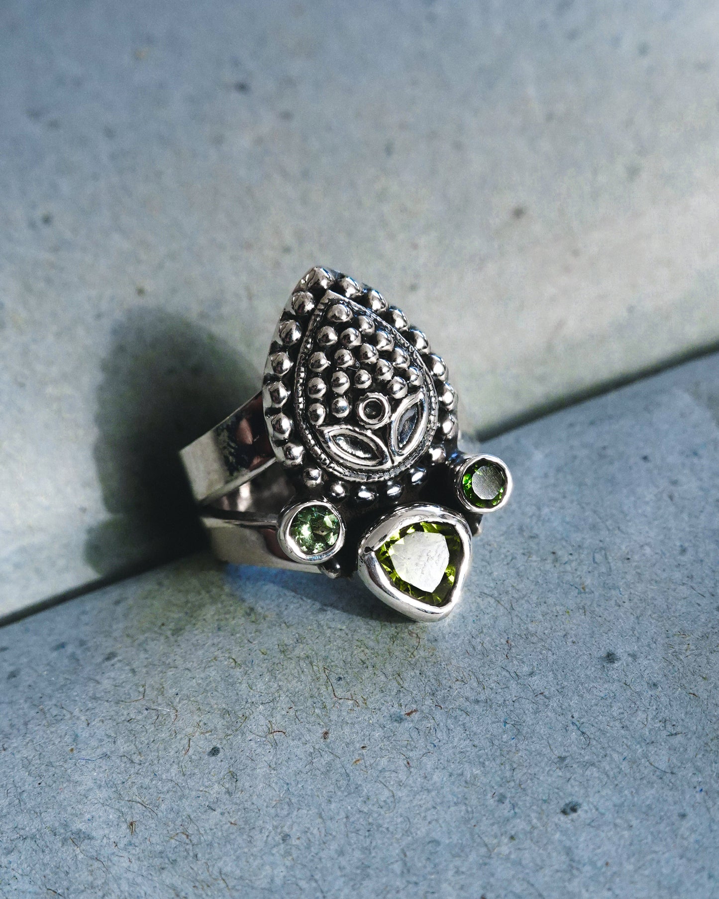 N108 - Natural Peridot  Adjustable Silver Ring