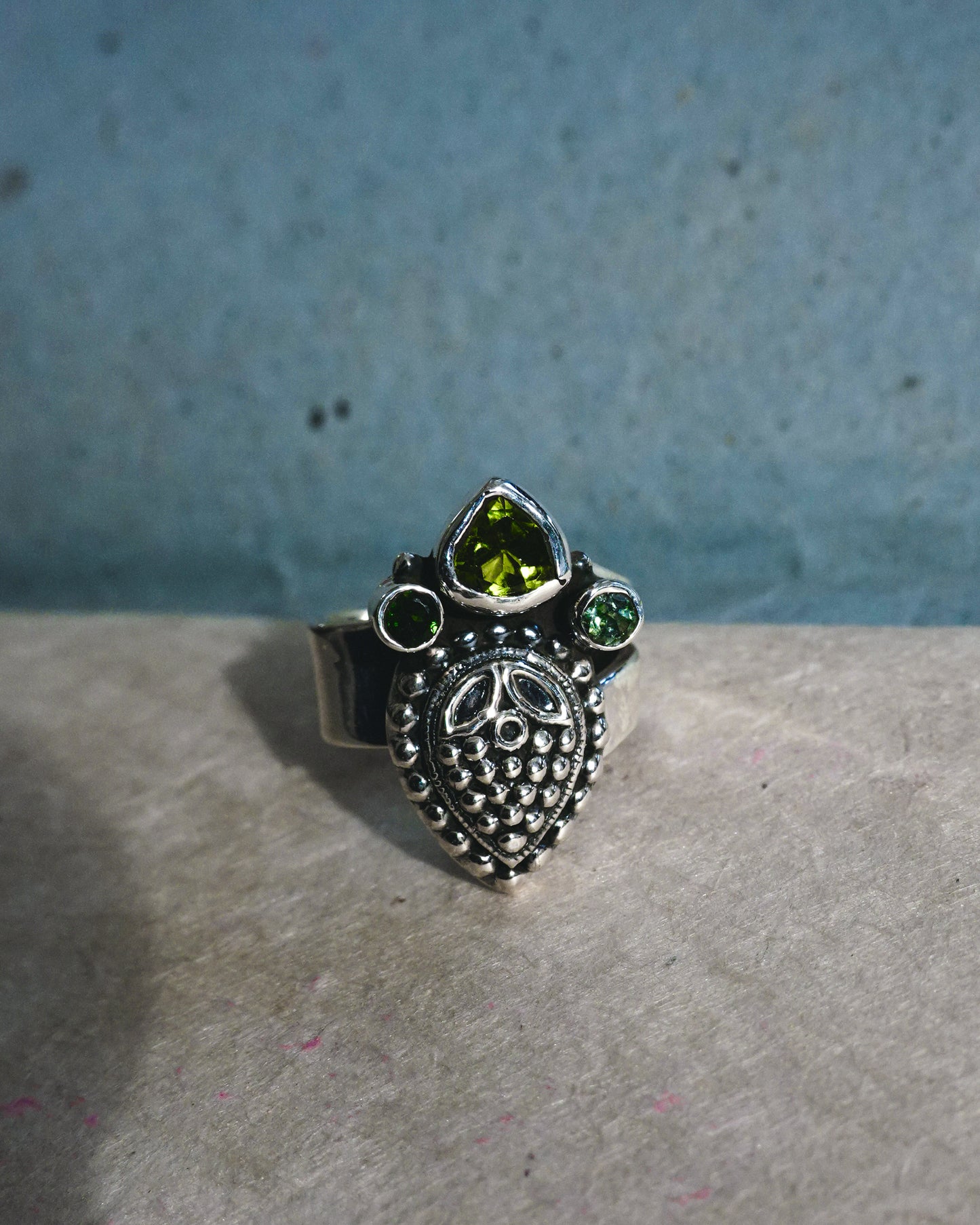 N108 - Natural Peridot  Adjustable Silver Ring