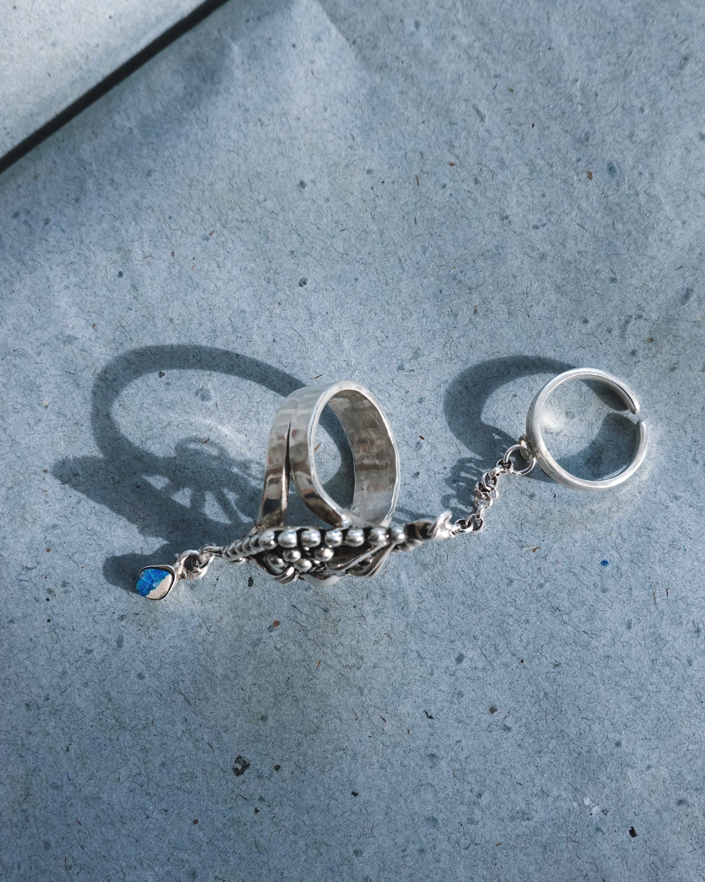 N122 - Australian Opal  Chain Adjustable Silver Ring