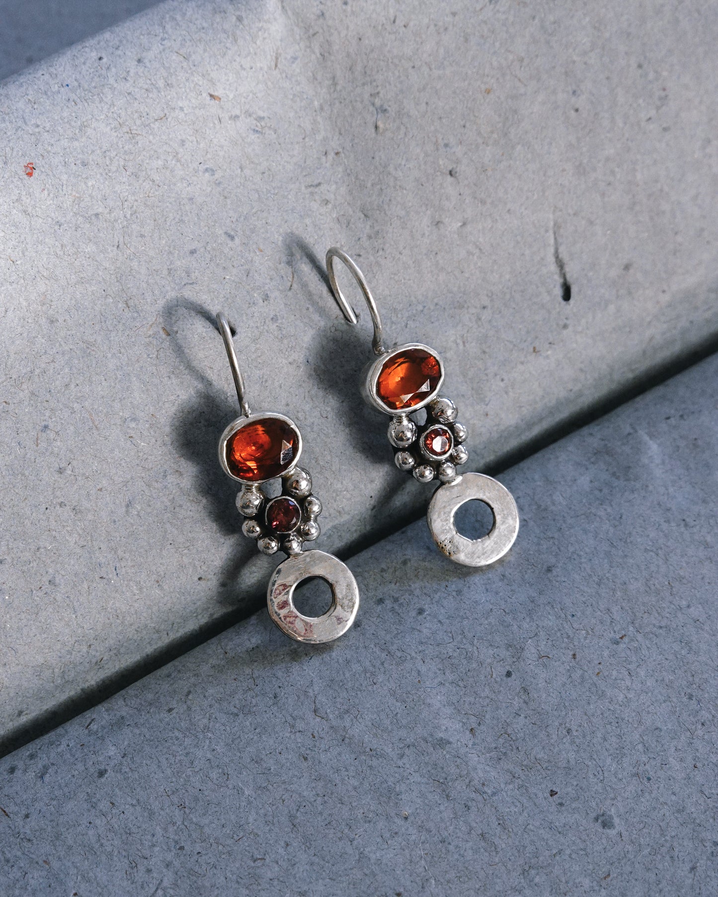 N139- Orange Garnet & Turmaline Silver Earrings