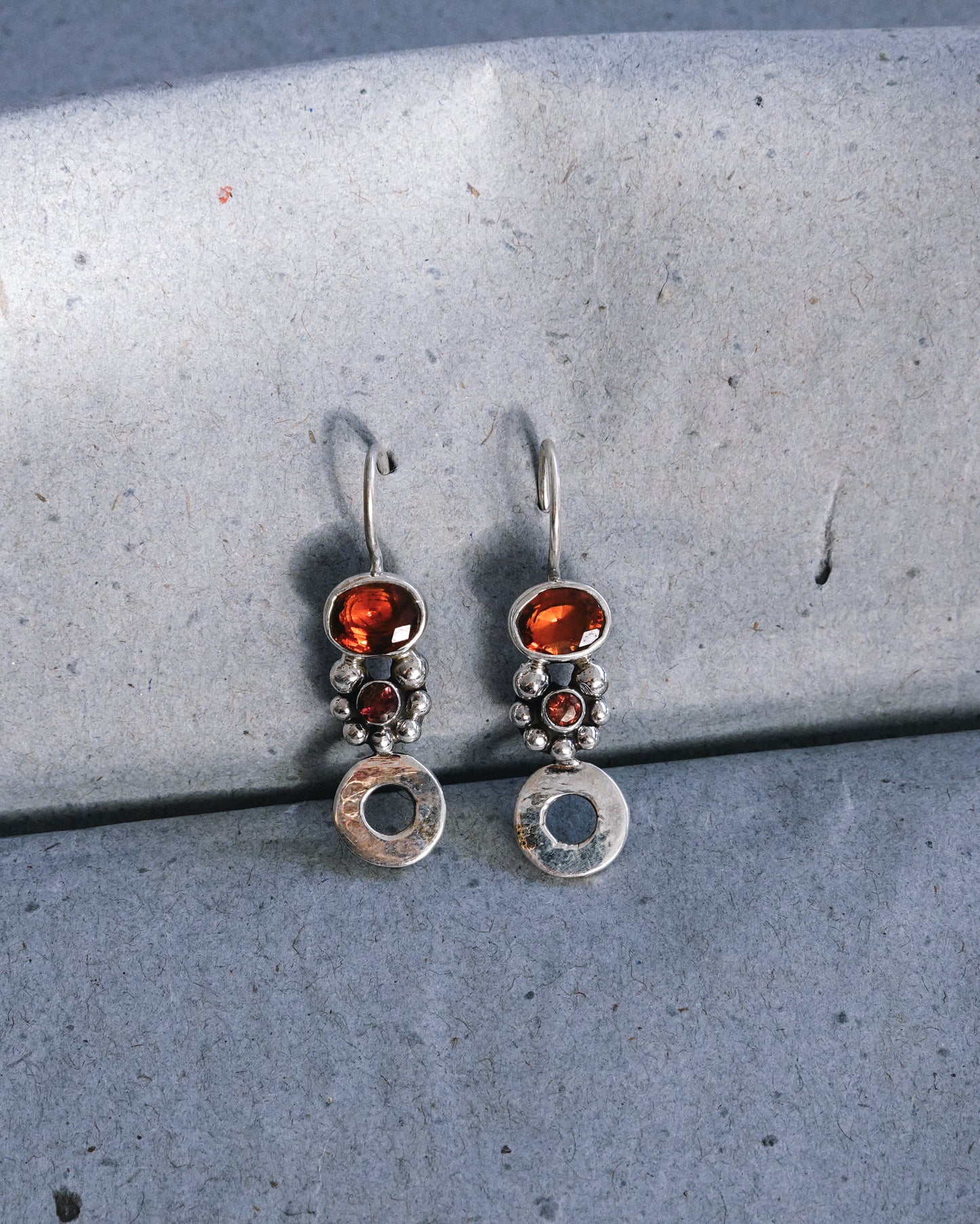 N139- Orange Garnet & Turmaline Silver Earrings