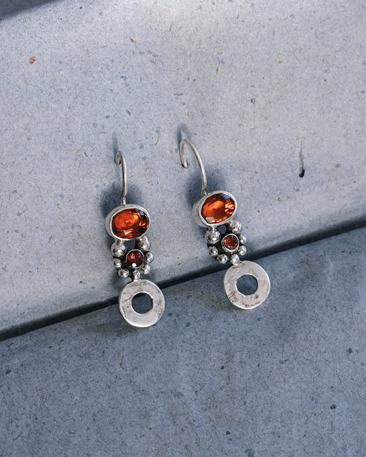 N139- Orange Garnet & Turmaline Silver Earrings