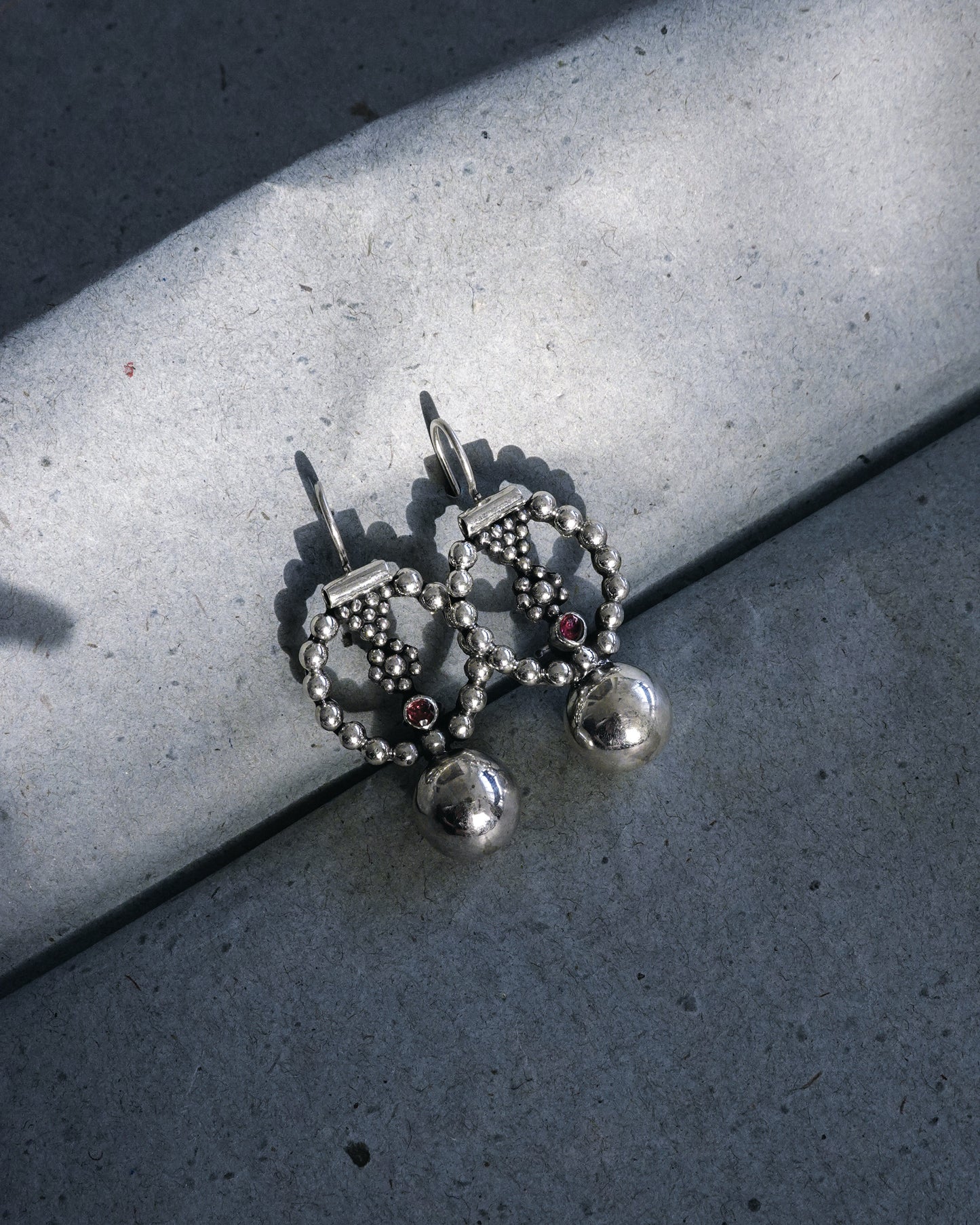 N147- Pink Turmaline & Granules  Silver earrings