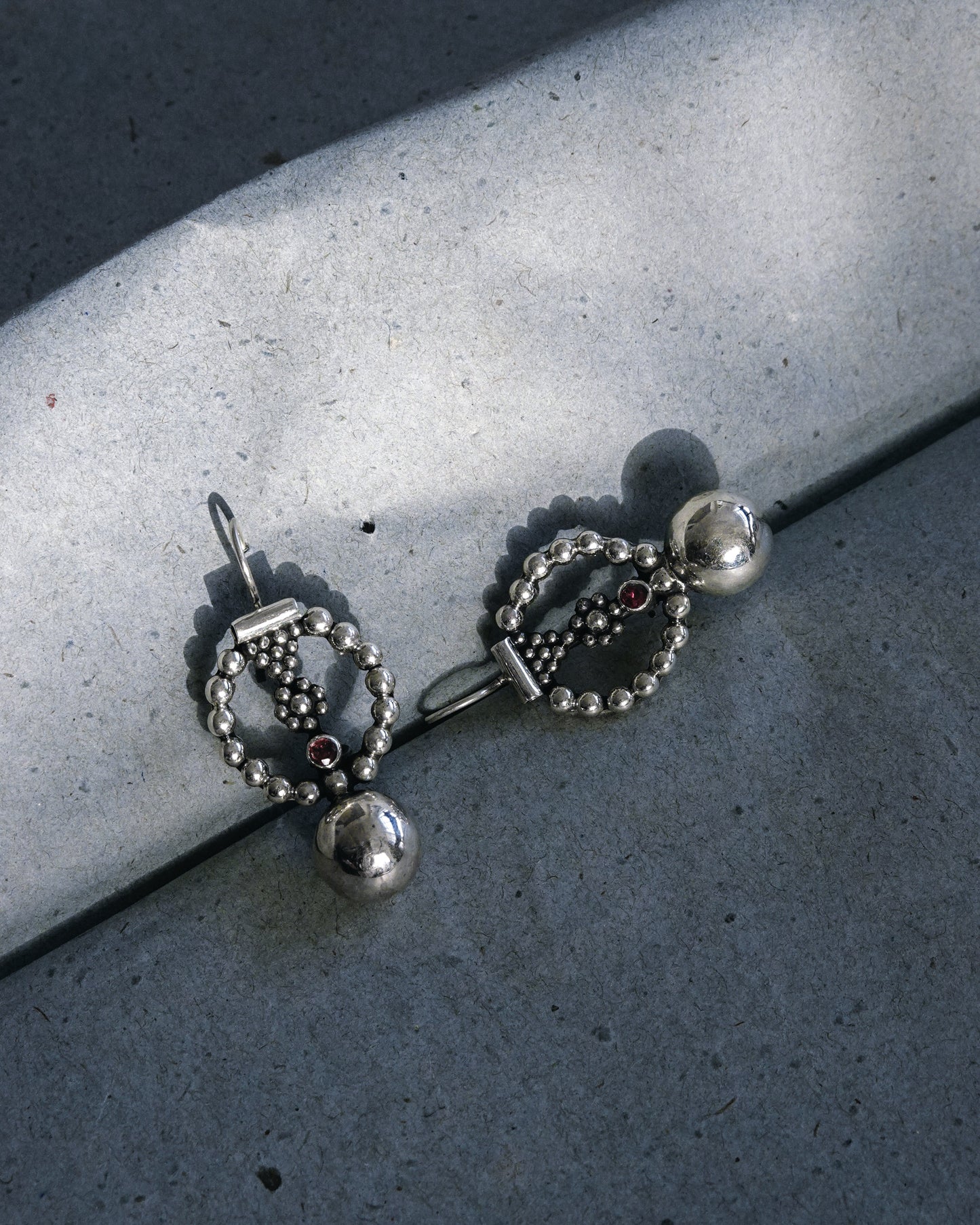 N147- Pink Turmaline & Granules  Silver earrings