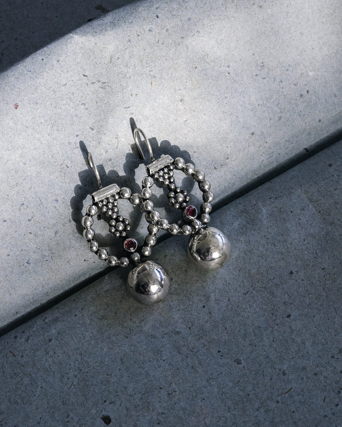 N147- Pink Turmaline & Granules  Silver earrings