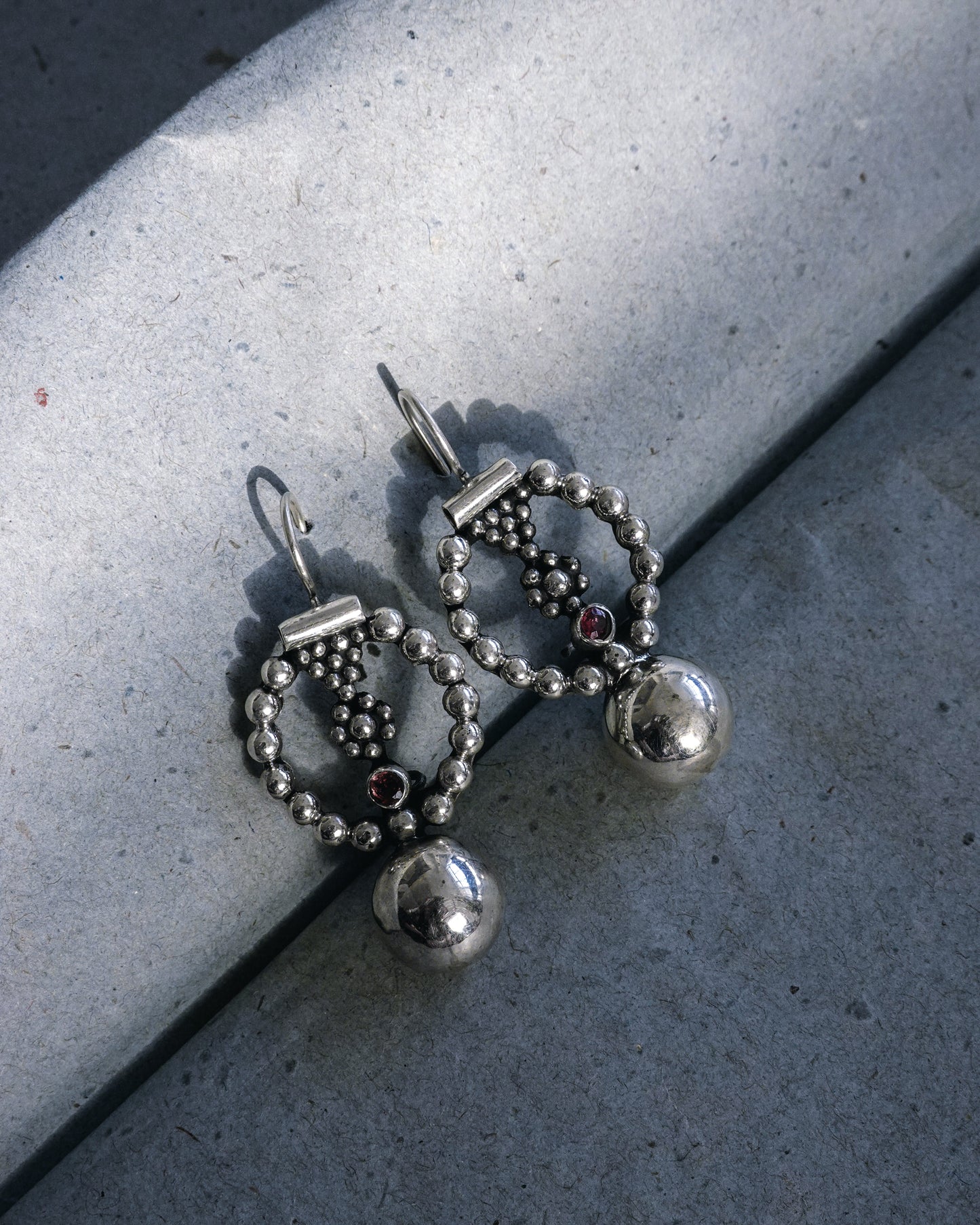 N147- Pink Turmaline & Granules  Silver earrings