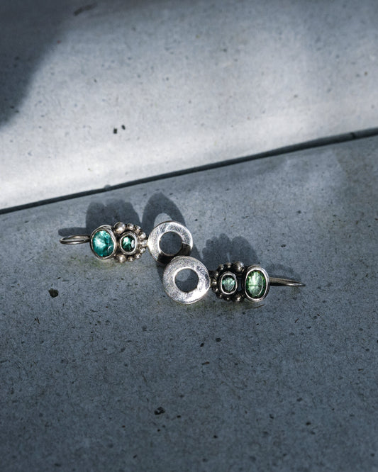 N141- Apatite & Turmaline Silver earrings (Small scratch on the stones)