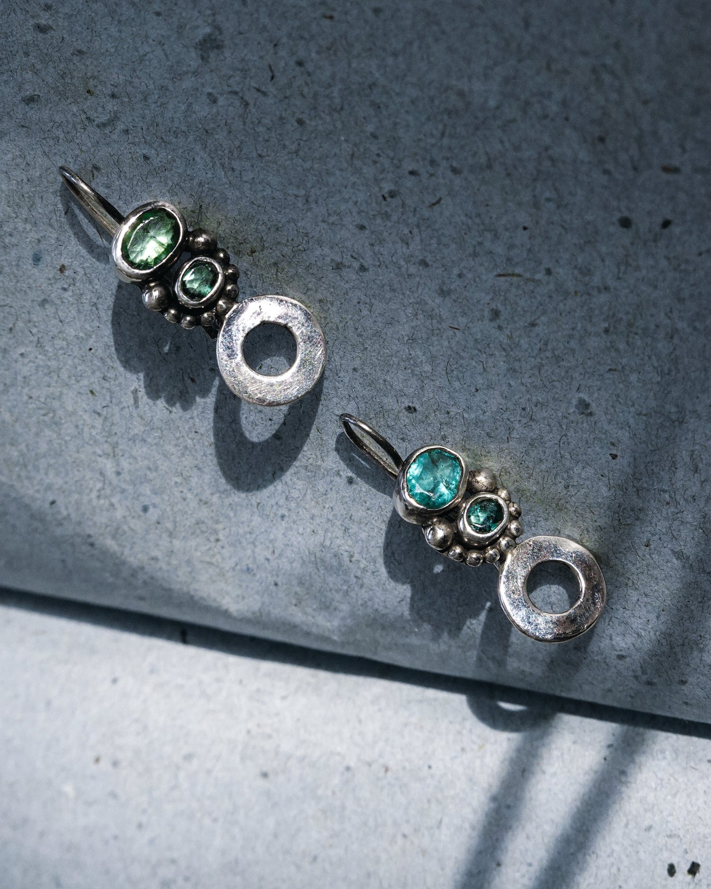 N141- Apatite & Turmaline Silver earrings (Small scratch on the stones)