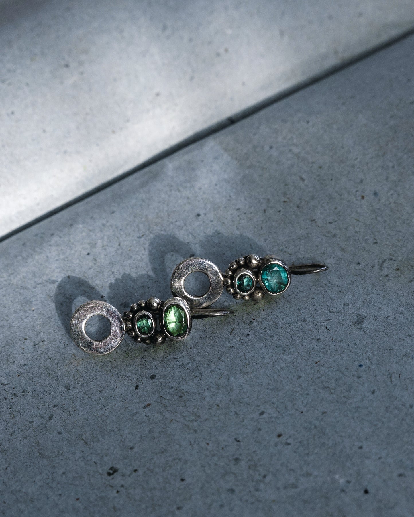 N141- Apatite & Turmaline Silver earrings (Small scratch on the stones)